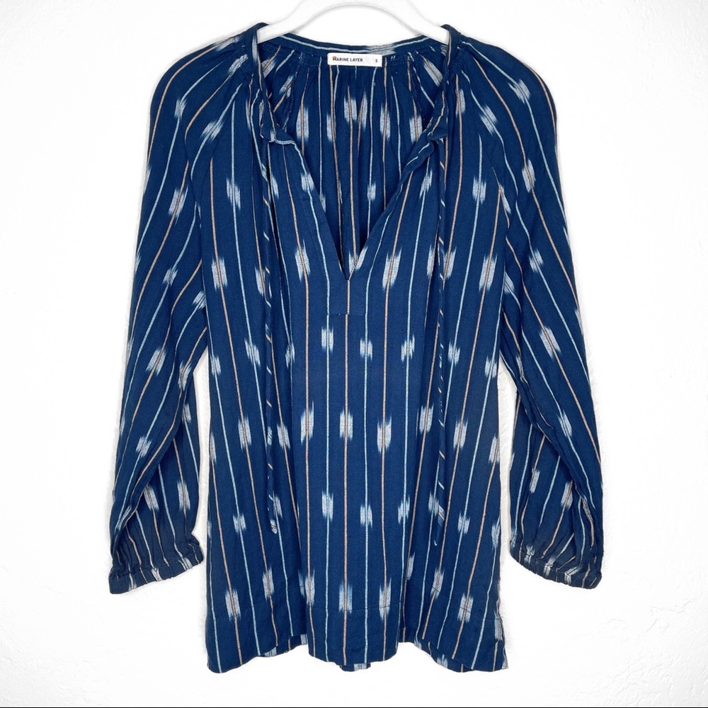 MARINE LAYER Penny Blouse in Blue Ikat